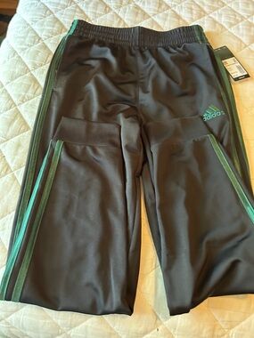 adidas Black Sweatpants with Green Accent Stripe - Kids